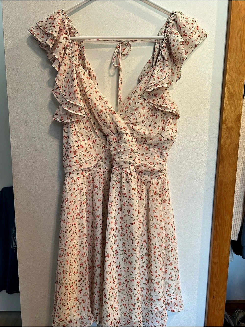 Altar'd State Floral Ruffle Midi Dress in White & Red Like New